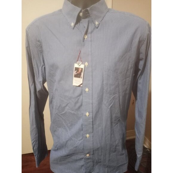 New NWT Cremieux Classics 38 Blue Stripe Long Sleeve Button Down Shirt Large L - Picture 1 of 13